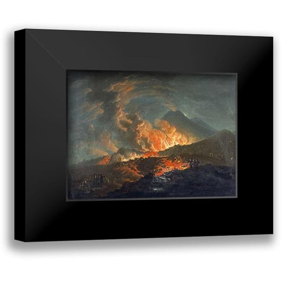 Volaire, Jacques Antoine 14x11 Black Modern Framed Museum Art Print Titled - Vesuvius Erupting at Night
