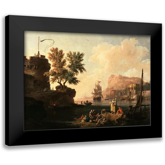 Volaire, Pierre-Jacques 14x11 Black Modern Framed Museum Art Print Titled - Mediterranean Harbor Scene