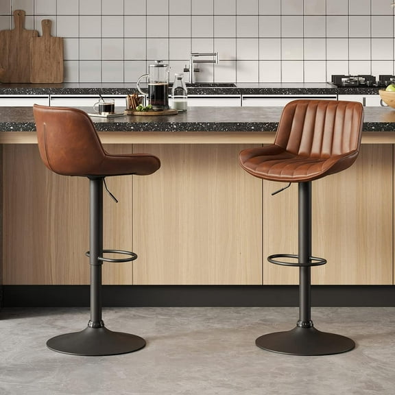 Volans Bar Stools Set, Mid Century Modern Faux Leather Swivel Barstools Adjustable Height, Counter Height Pub Bar Chair with Back