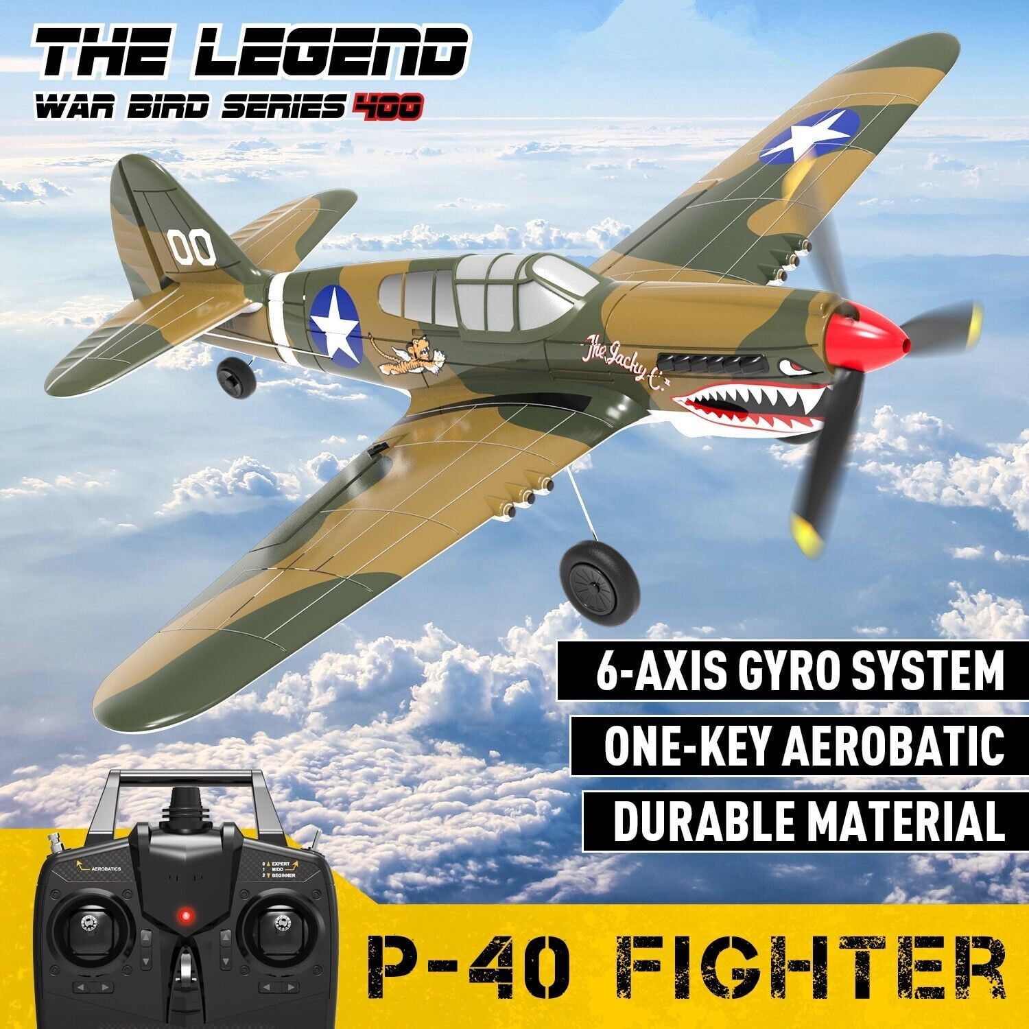 Volantex P40 RC Plane 4CH 2.4G Fighter 6Axis Gyro Aerobatic Aircraft Model Toys Gift