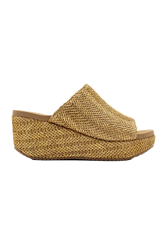 Women's Canteen Metallic Textile Wedge Sandal, Gold,11