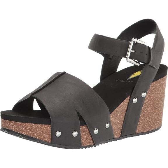 Volatile Womens Nekoma Ankle Strap Wedge Sandals (Black, 11)