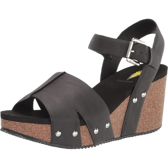 Volatile Womens Nekoma Ankle Strap Wedge Sandals (Black, 11)