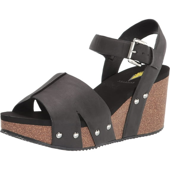 Volatile Womens Nekoma Ankle Strap Wedge Sandals (Black, 9)
