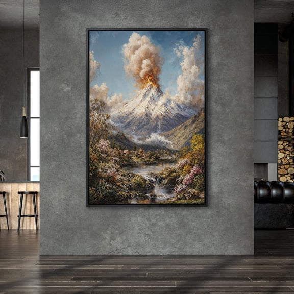 Volcanic Eruption Dramatic Landscape, Mountain Art Poster, Wall Art, Rustic Nature Art, Wall Art, Ready To Hang, Unframed Poster Size 12x18