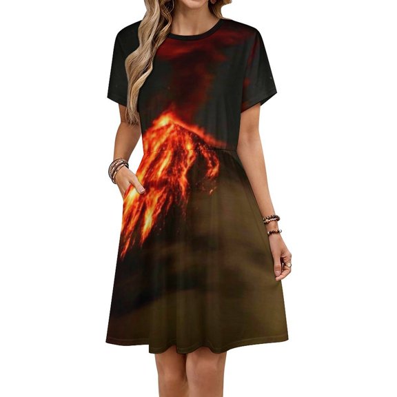 Volcanic Eruption Glowing Women's Dress Short Sleeve Summer Sundress Summer Women Clothes
