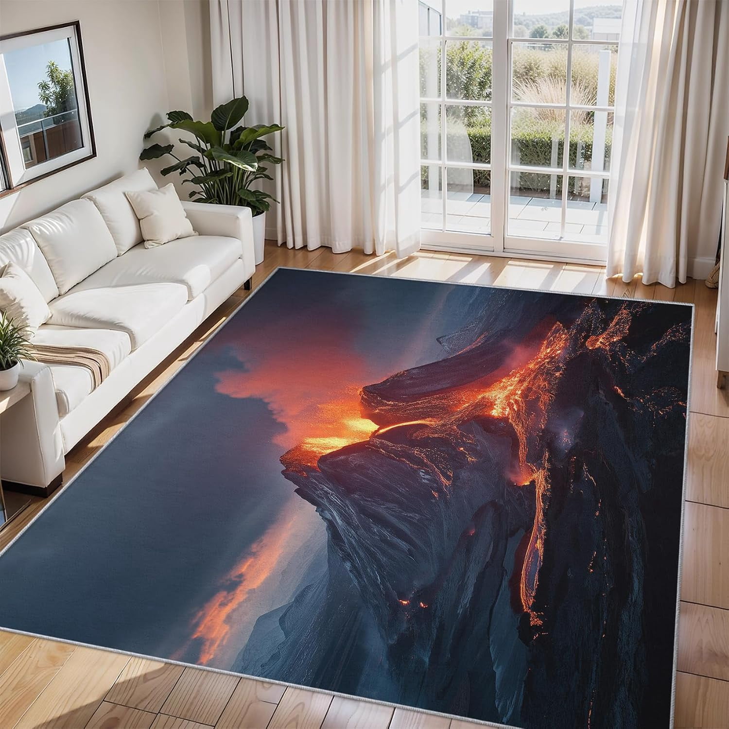 Balcanic Rug Volcanic Eruption Lava Area Rugs, Natural Landscape Carpet, Washable ...