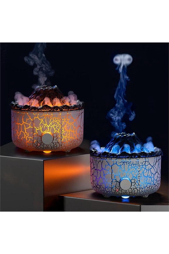 Volcanic Flame Aromatherapy Humidifier, Dual Color Light, Knob Remote Control Dual Operation, 2 Speed Timing Low Noise, Desktop Atomizer Night Light for Home Bedroom Office