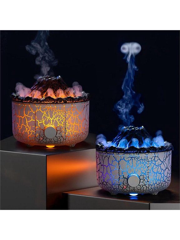 Volcanic Flame Aromatherapy Humidifier, Dual Color Light, Knob Remote Control Dual Operation, 2 Speed Timing Low Noise, Desktop Atomizer Night Light for Home Bedroom Office