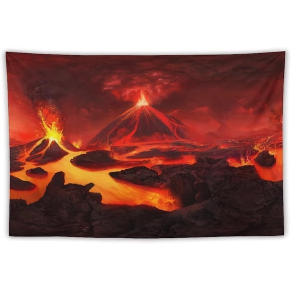 Volcanic Landscape Wall Tapestry HD Art Print 40 x 60 Inch Lava Red Decor Blanket for Bedroom Living Room Dorm