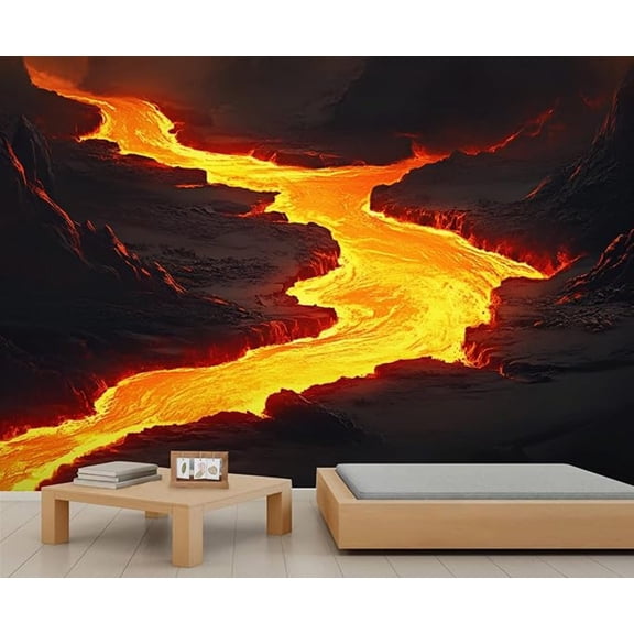 Volcanic Lava Wall Murals For Bedroom - Volcano Crack Murals, Hot Lava Wall Mural For TV Background, Volcano Large Mural 98.4"W x 68.9"H (Not Peel and Stick)