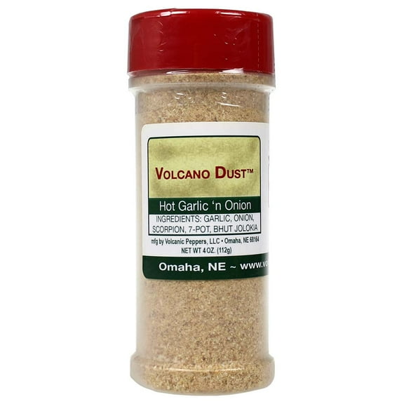 Volcanic Peppers Hot Garlic 'n Onion Seasoning Volcano Dust Rub Hot 4 OzBottle