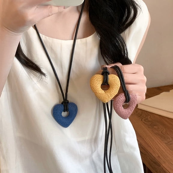 Volcanic Rock Hollow Heart Necklace For Women Long Sweater Chain