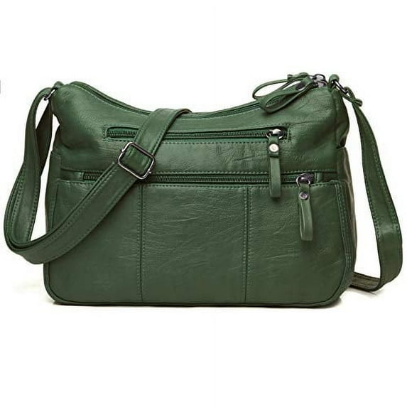 Volcanic Rock Women Crossbody Bag Pocketbooks Soft PU Leather Purses and Handbags Multi Pocket Shoulder Bag (Green-11.8")
