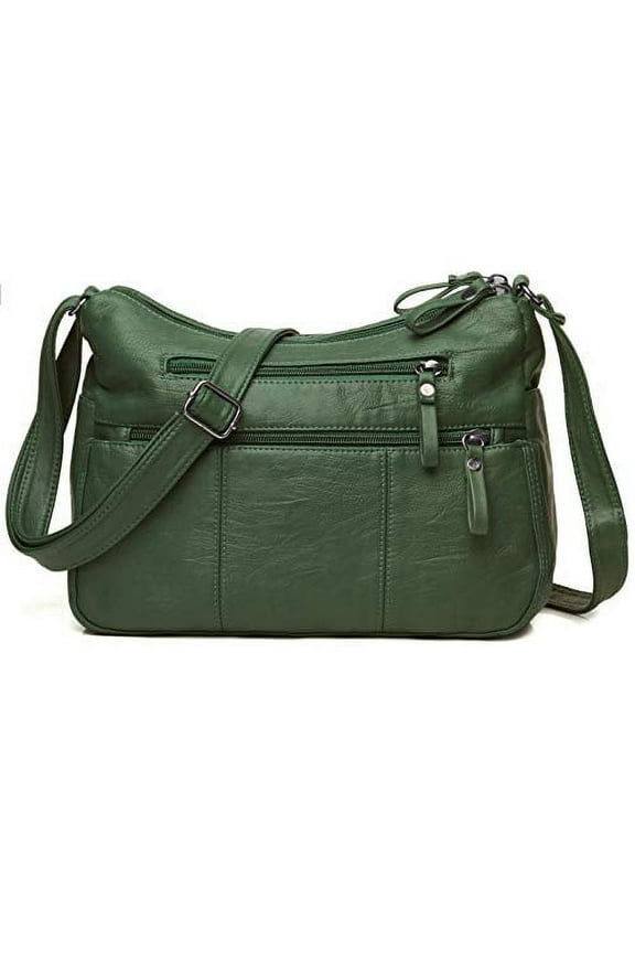 Women Crossbody Bag Pocketbooks Soft PU Leather Purses and Handbags Multi Pocket Shoulder Bag (Green-11.8")