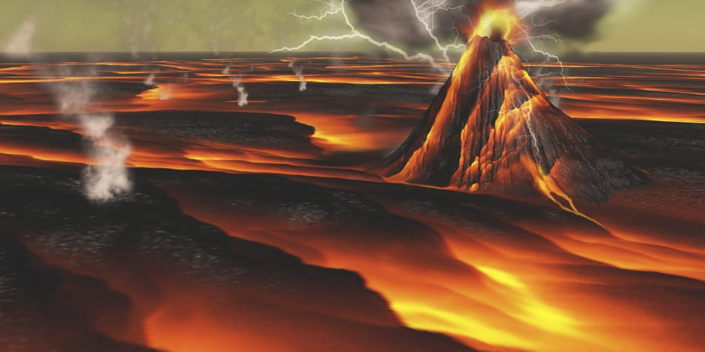 Volcanic eruption on an alien planet Canvas Art - Corey FordStocktrek Images (20 x 10)