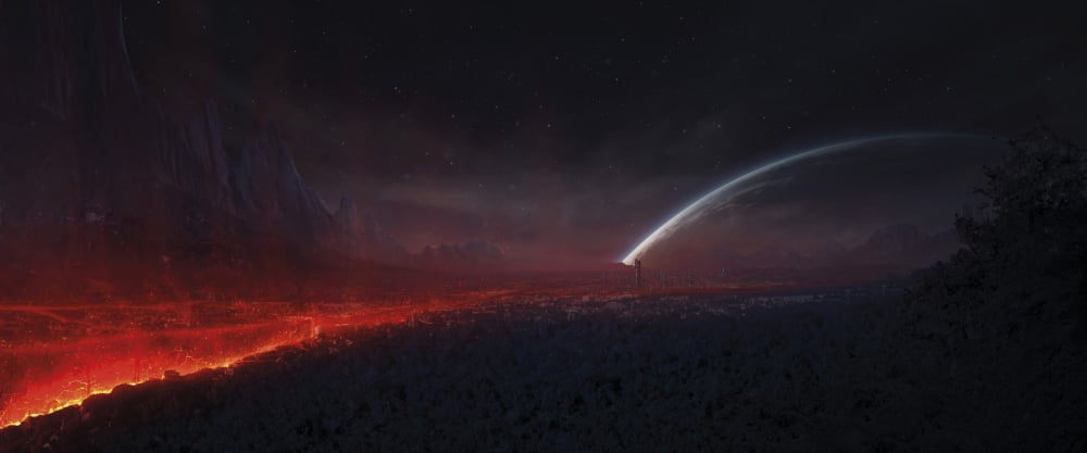 Volcanic eruption within a city Canvas Art - Tobias RoetschStocktrek Images (44 x 19)