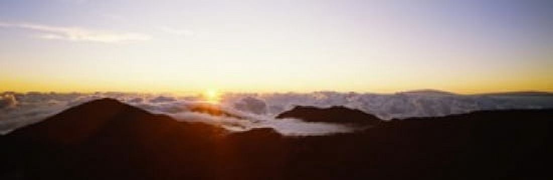 Volcanic landscape covered with clouds Haleakala Crater Maui Hawaii USA Canvas Art - Panoramic Images (36 x 12)
