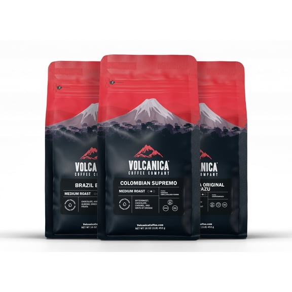 Volcanica Coffee 3-Pack Exotic Coffee Bundle, Brazil, Colombian, Costa Rica - Drip Grind