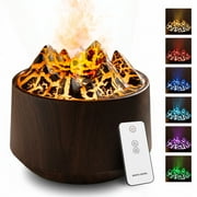 Volcano Aroma Diffuser with Flame Effect - 7 Color Changing LED Ultrasonic Cool Mist Humidifier for Essential Oils, Remote Control Wood Grain Aromatherapy Fountain for Home & Office