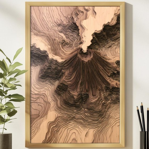 Volcano Contour Map Wood Grain Elevation Topography Poster