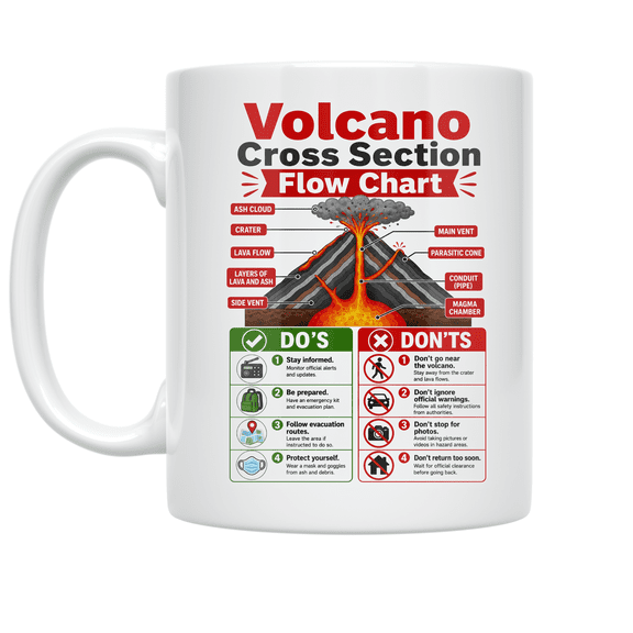 Volcano Cross Section Flow Chart - Geology Enthusiast - 11 oz Ceramic Coffee Mug