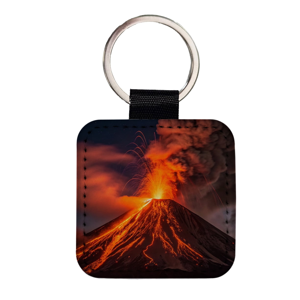 Volcano Erupting At Night Lava Faux Leather Square Keychain - Walmart.com