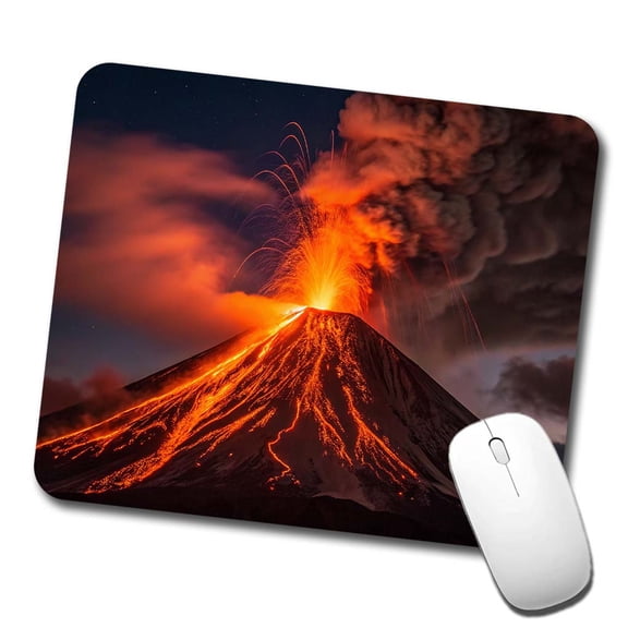 Volcano Erupting At Night Lava Mouse Pad Low Profile Gaming Mat