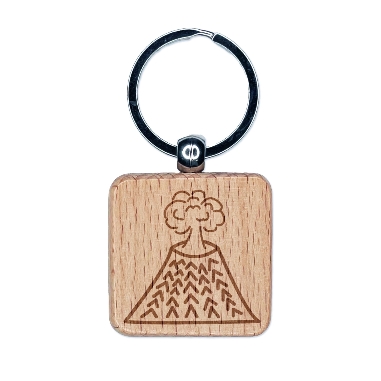 Lava Volcano Key Chain Volcano Erupting Doodle Square Keychain Charm Tag - Engraved Wood ...