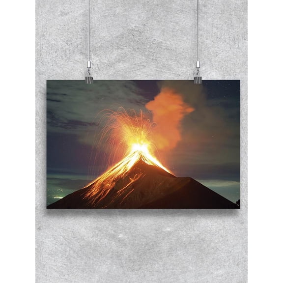 Volcano Eruption At Night Poster -Image by Shutterstock