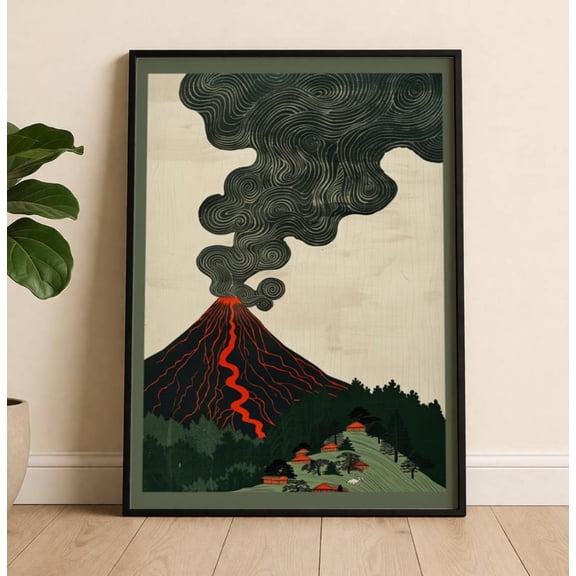 Volcano Eruption Lava Flow Illustration Poster Unframed Paper Print