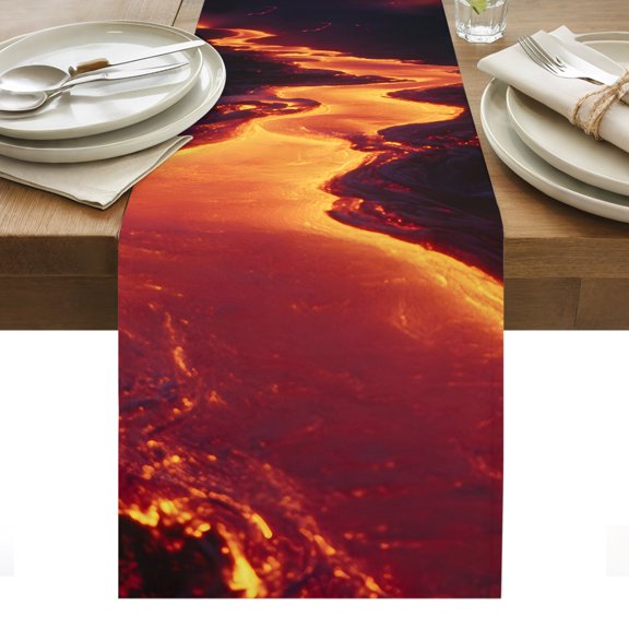 Volcano Eruption Table Runner Modern Red Black Nature Magma Scenery Tablerunners 13 x 36 Inch, Table Decorations Tabletop Scarf for Summer Gathering Holiday Farmhouse Kitchen Dining Decor