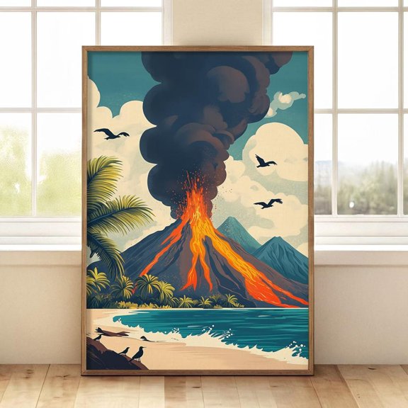 Volcano Eruption Tropical Island Landscape Poster Unframed Paper Print