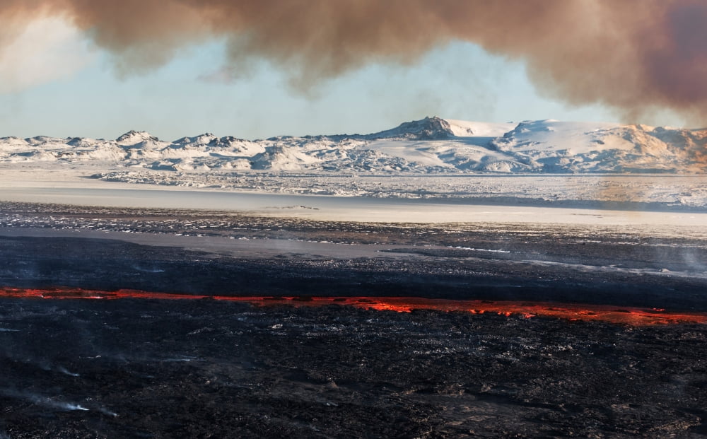 Volcano Eruption at the Holuhraun Fissure Bardarbunga Volcano Iceland Canvas Art - Panoramic Images (10 x 17)