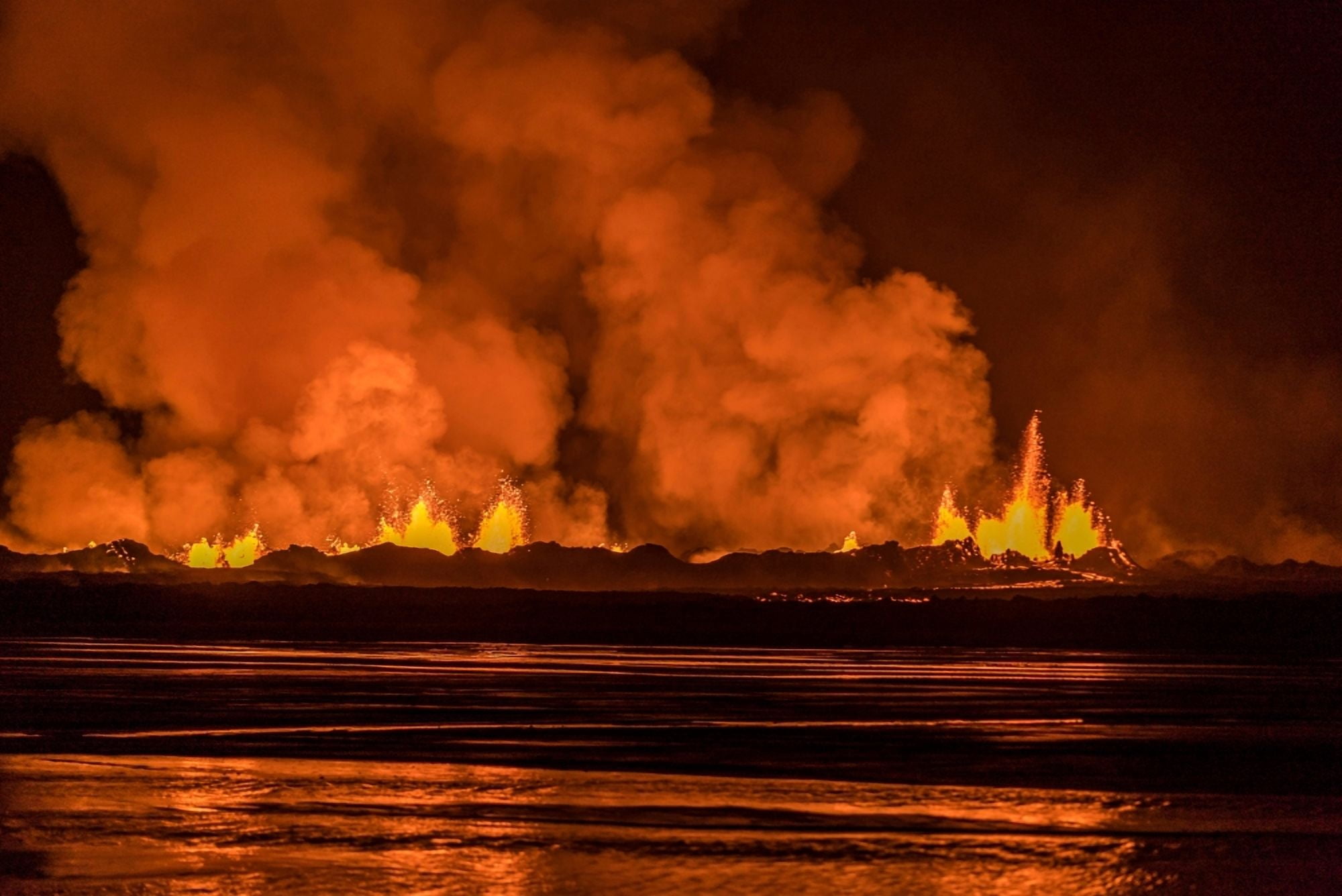 Volcano Eruption at the Holuhraun Fissure Bardarbunga Volcano Iceland Canvas Art - Panoramic Images (27 x 9)