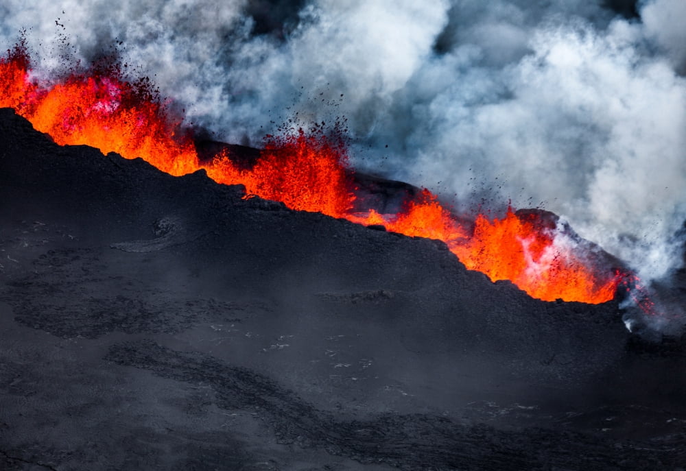 Volcano Eruption at the Holuhraun Fissure near Bardarbunga Volcano Iceland Canvas Art - Panoramic Images (19 x 27)