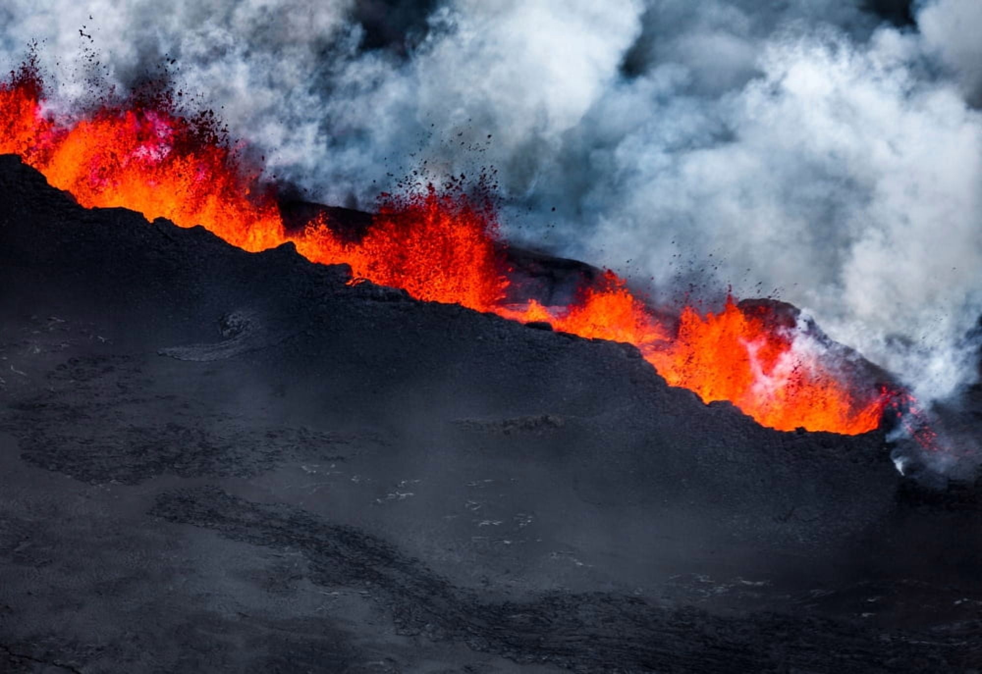 Volcano Eruption at the Holuhraun Fissure near Bardarbunga Volcano Iceland Canvas Art - Panoramic Images (25 x 36)