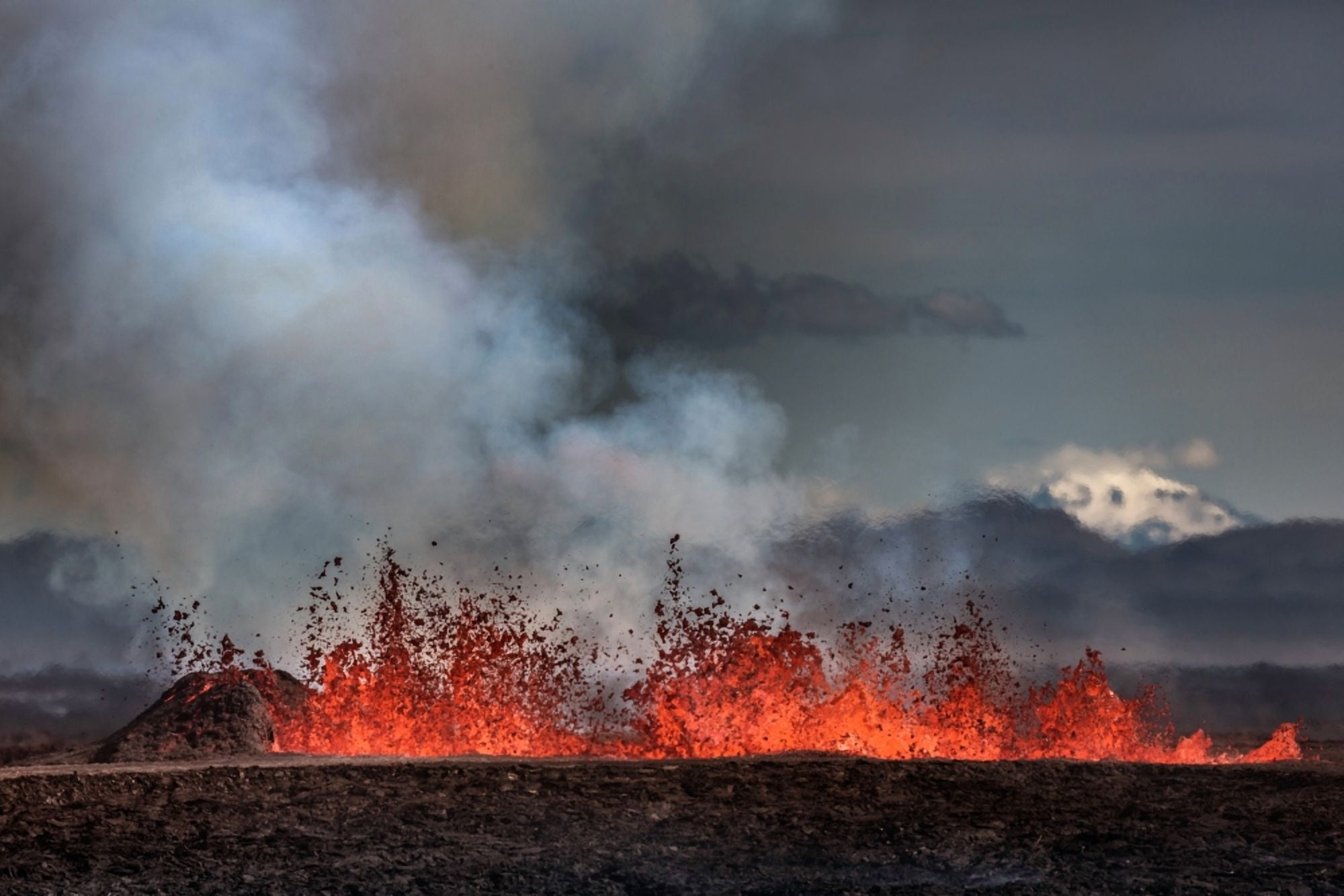 Volcano Eruption at the Holuhraun Fissure near Bardarbunga Volcano Iceland Canvas Art - Panoramic Images (27 x 9)