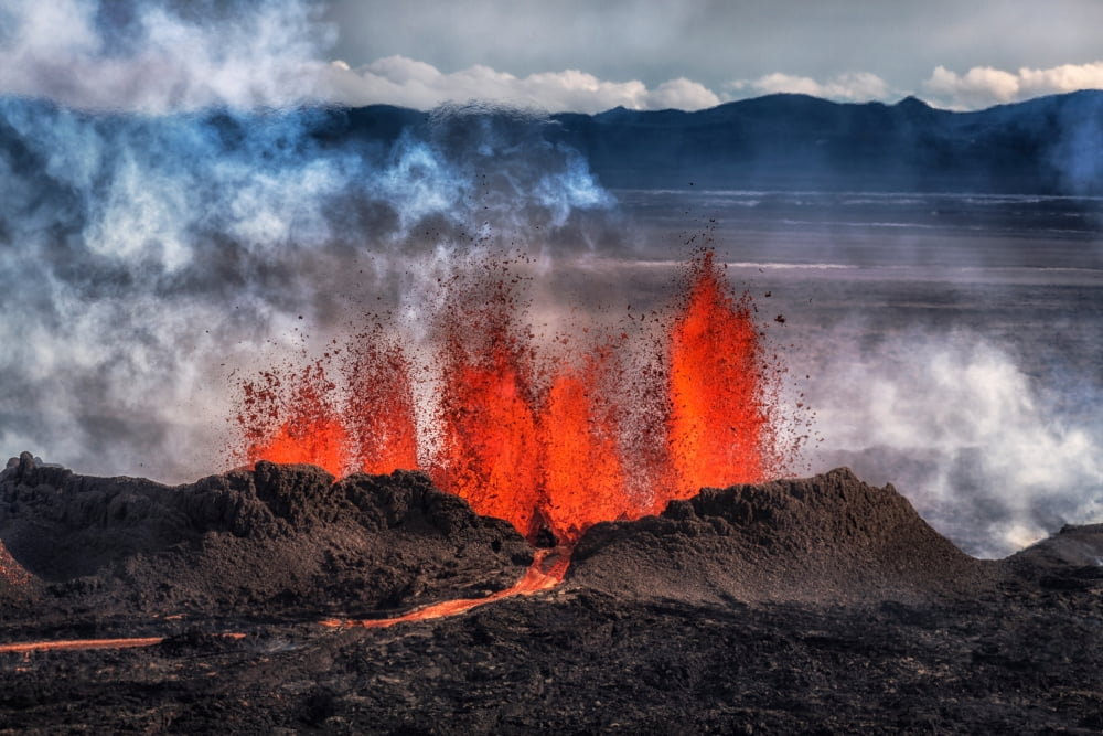 Volcano Eruption at the Holuhraun Fissure near Bardarbunga Volcano Iceland Canvas Art - Panoramic Images (27 x 9)