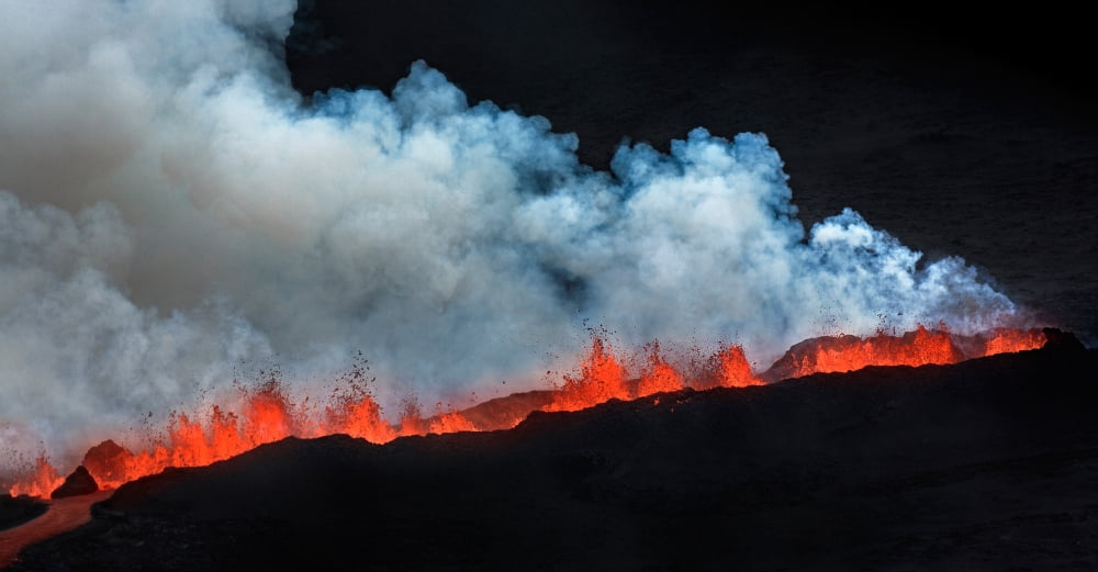 Volcano Eruption at the Holuhraun Fissure near Bardarbunga Volcano Iceland Canvas Art - Panoramic Images (27 x 9)