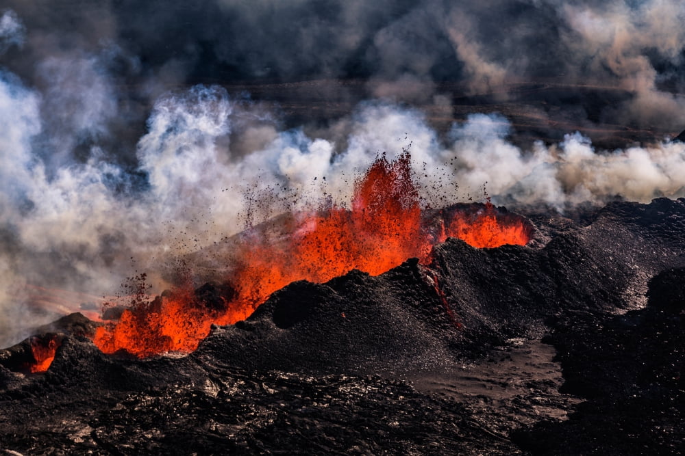 Volcano Eruption at the Holuhraun Fissure near Bardarbunga Volcano Iceland Canvas Art - Panoramic Images (27 x 9)