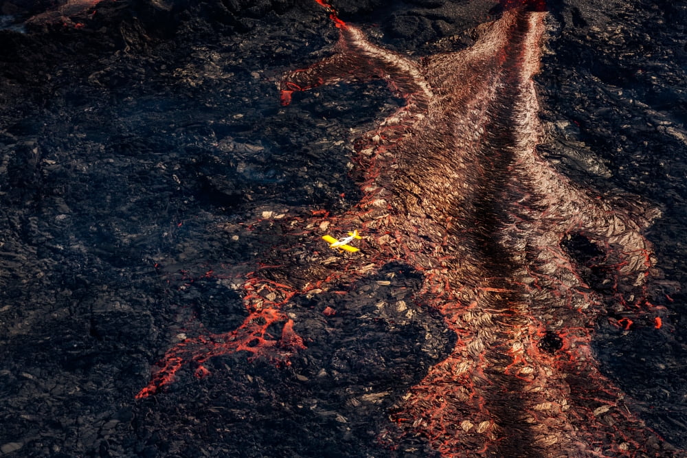 Volcano Eruption at the Holuhraun Fissure near Bardarbunga Volcano Iceland Canvas Art - Panoramic Images (27 x 9)