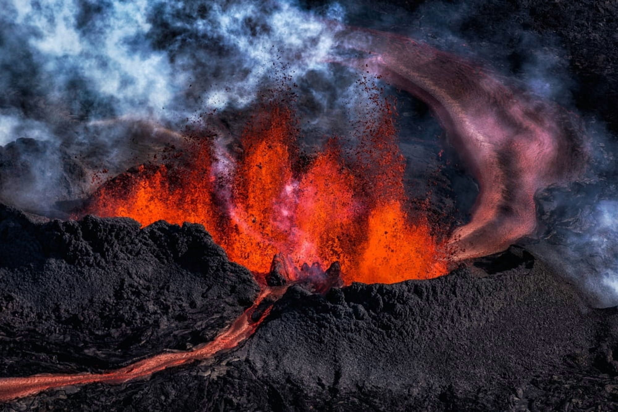 Volcano Eruption at the Holuhraun Fissure near Bardarbunga Volcano Iceland Canvas Art - Panoramic Images (27 x 9)
