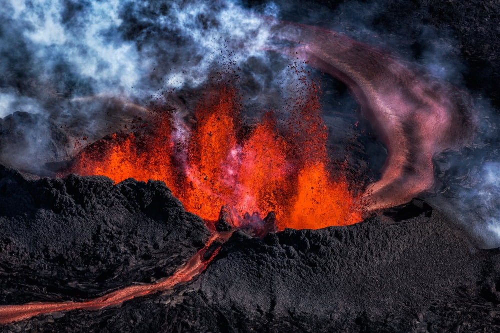 Volcano Eruption at the Holuhraun Fissure near Bardarbunga Volcano Iceland Canvas Art - Panoramic Images (36 x 12)