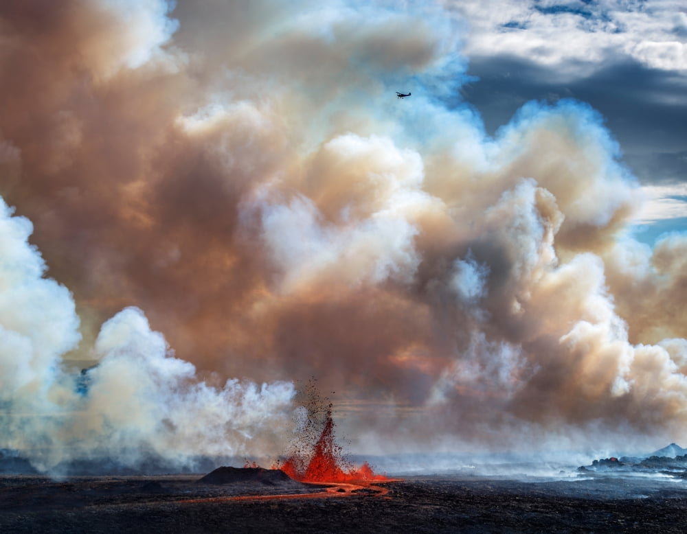Volcano Eruption at the Holuhraun Fissure near Bardarbunga Volcano Iceland Canvas Art - Panoramic Images (36 x 12)