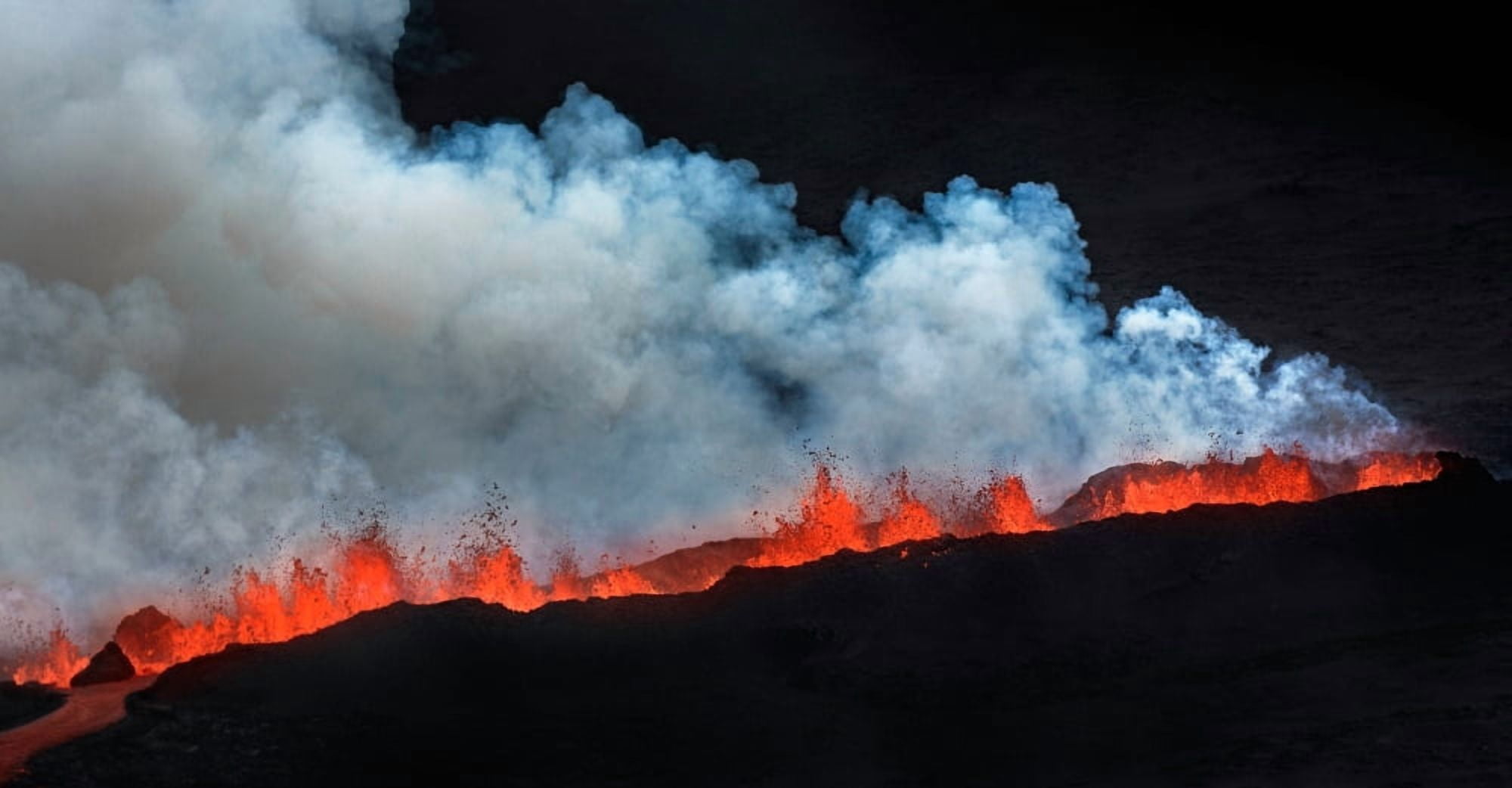 Volcano Eruption at the Holuhraun Fissure near Bardarbunga Volcano Iceland Canvas Art - Panoramic Images (36 x 12)