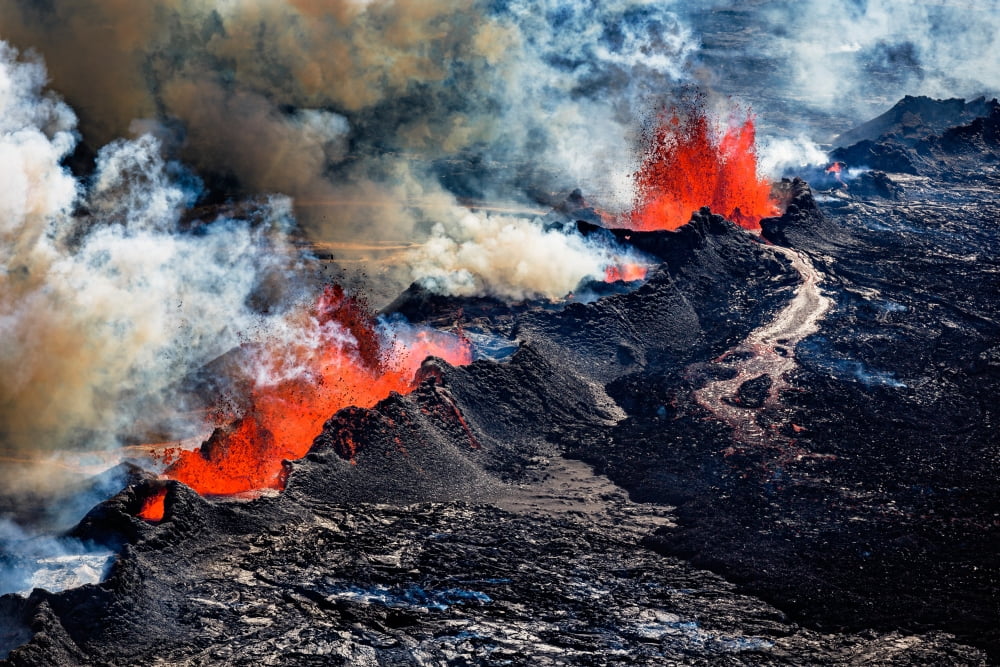 Volcano Eruption at the Holuhraun Fissure near Bardarbunga Volcano Iceland Canvas Art - Panoramic Images (36 x 12)