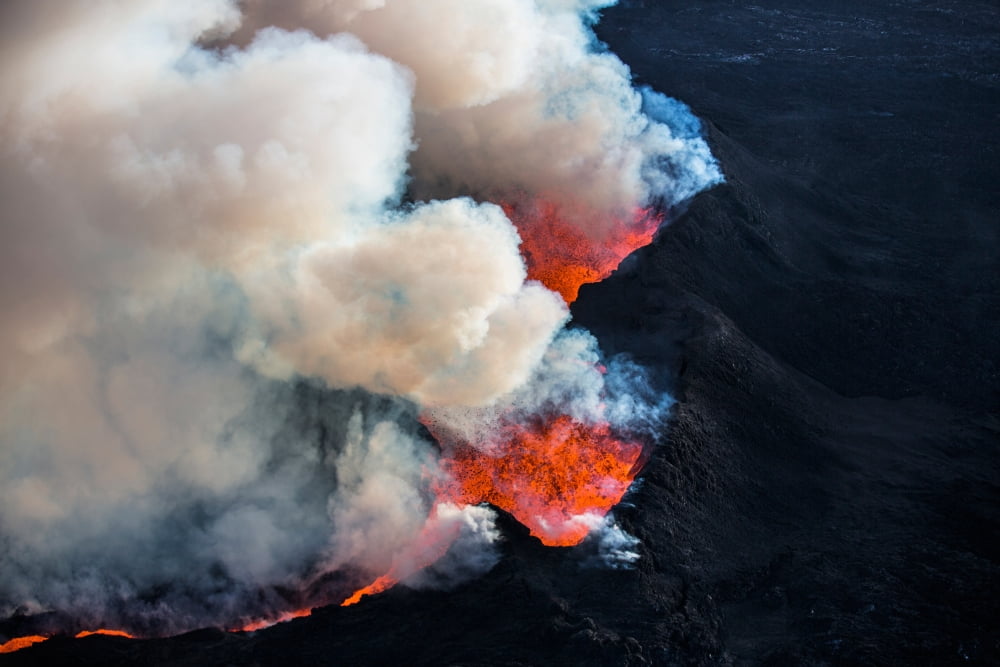 Volcano Eruption at the Holuhraun Fissure near the Bardarbunga Volcano Iceland Canvas Art - Panoramic Images (27 x 9)