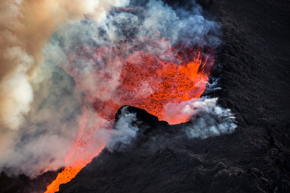 Volcano Eruption at the Holuhraun Fissure near the Bardarbunga Volcano Iceland Canvas Art - Panoramic Images (27 x 9)