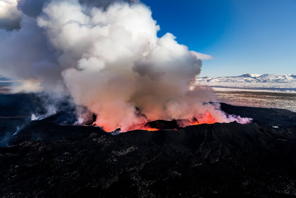 Volcano Eruption at the Holuhraun Fissure near the Bardarbunga Volcano Iceland Canvas Art - Panoramic Images (27 x 9)